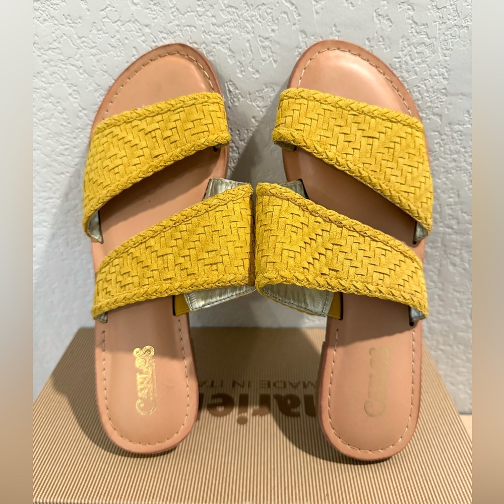 CARLOS Carlos Santana Holly Yellow Flat Open Toe Slide Sandals Women's US 8